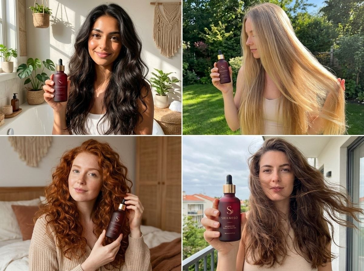 Healthy hair with a natural shine after using SHAMISO hair oil